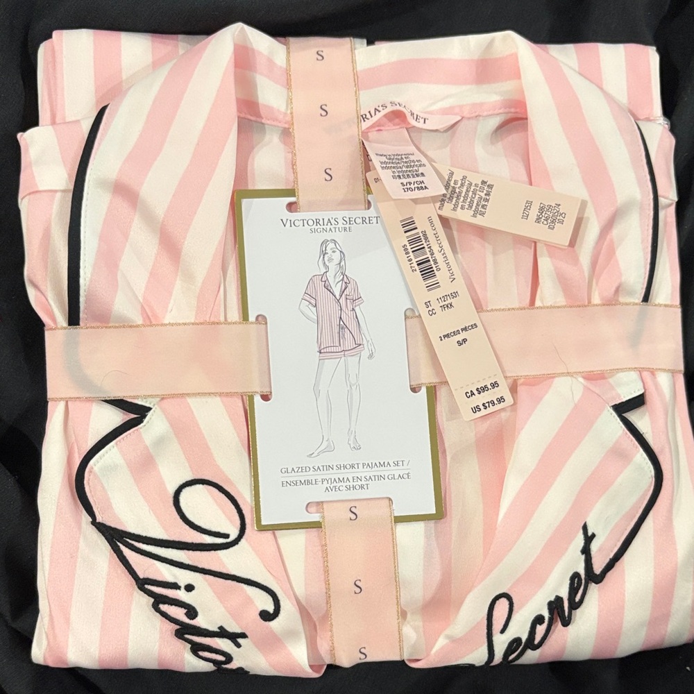 Victoria's Secret Striped Pink Satin Pajama Set